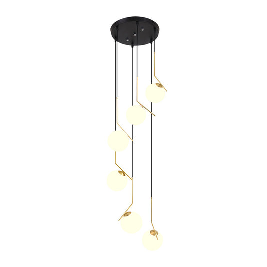 Ball Shade Hanging Lighting Simplicity Opal Glass Staircase Multi Light Pendant in Gold Clearhalo 'Ceiling Lights' 'Glass shade' 'Glass' 'Modern Pendants' 'Modern' 'Pendant Lights' 'Pendants' Lighting' 2197480