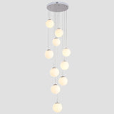 Frost Glass Sphere Multi Ceiling Light Artistic 10 Heads Suspension Lighting in Silver Clearhalo 'Ceiling Lights' 'Glass shade' 'Glass' 'Modern Pendants' 'Modern' 'Pendant Lights' 'Pendants' Lighting' 2197484
