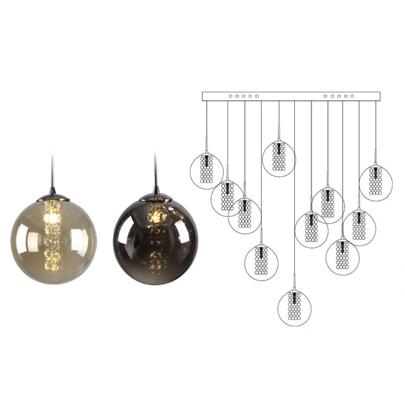 Round Shaded Staircase LED Hanging Lighting Glass Minimalist Multi Light Pendant Clearhalo 'Ceiling Lights' 'Glass shade' 'Glass' 'Modern Pendants' 'Modern' 'Pendant Lights' 'Pendants' Lighting' 2197489