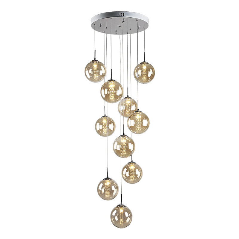 Round Shaded Staircase LED Hanging Lighting Glass Minimalist Multi Light Pendant Clearhalo 'Ceiling Lights' 'Glass shade' 'Glass' 'Modern Pendants' 'Modern' 'Pendant Lights' 'Pendants' Lighting' 2197493