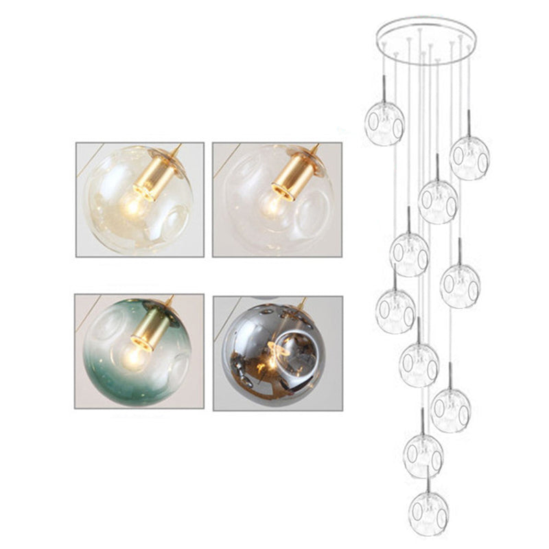Handblown Glass Ball Multi Light Pendant Modern Cognac Hanging Lighting for Staircase Clearhalo 'Ceiling Lights' 'Glass shade' 'Glass' 'Modern Pendants' 'Modern' 'Pendant Lights' 'Pendants' Lighting' 2197503
