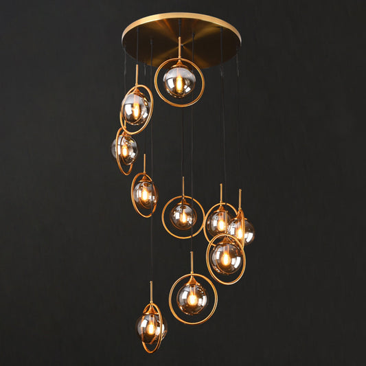 Nordic Style Spiral Ball Hanging Lighting Glass Staircase Multi Light Pendant Clearhalo 'Ceiling Lights' 'Glass shade' 'Glass' 'Modern Pendants' 'Modern' 'Pendant Lights' 'Pendants' Lighting' 2197518