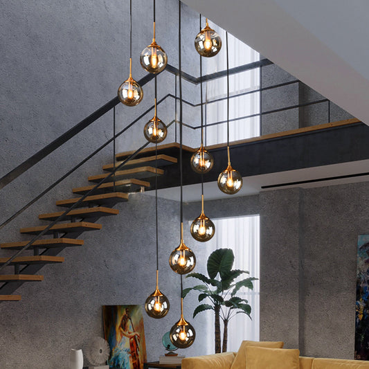 Nordic Style Spiral Ball Hanging Lighting Glass Staircase Multi Light Pendant 10 Smoke Gray A Clearhalo 'Ceiling Lights' 'Glass shade' 'Glass' 'Modern Pendants' 'Modern' 'Pendant Lights' 'Pendants' Lighting' 2197521