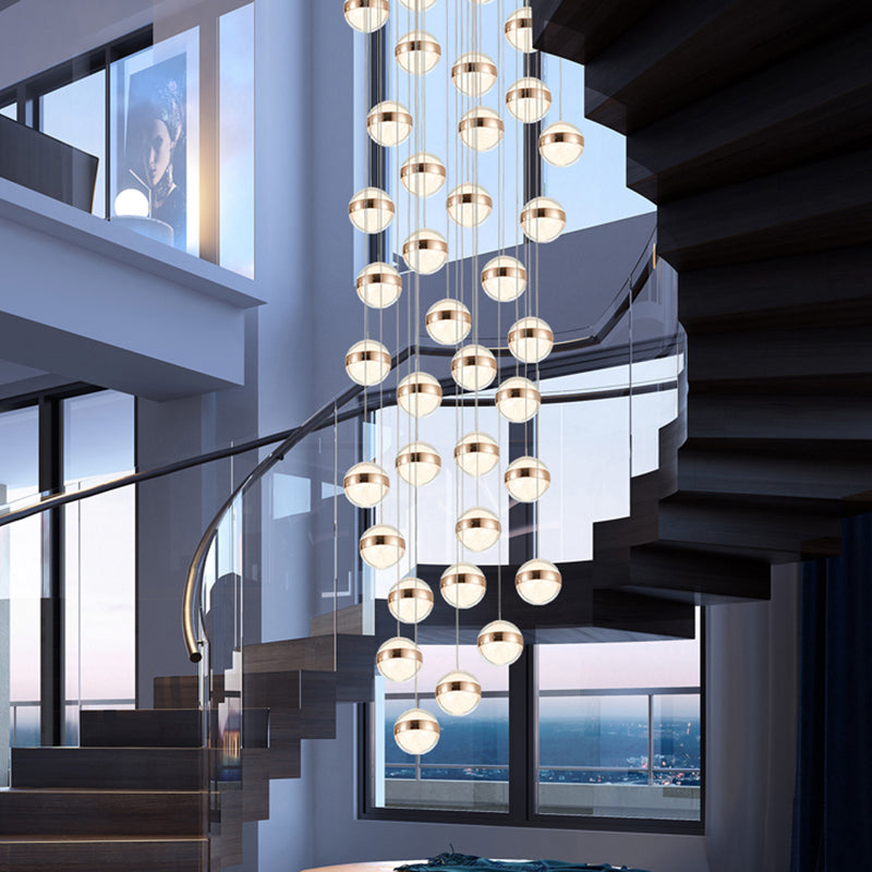 Ball Shade LED Multi Ceiling Light Crystal Staircase Suspension Lighting in Gold 25 Gold Clearhalo 'Ceiling Lights' 'Modern Pendants' 'Modern' 'Pendant Lights' 'Pendants' Lighting' 2197528