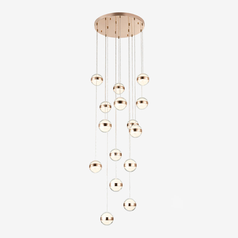 Ball Shade LED Multi Ceiling Light Crystal Staircase Suspension Lighting in Gold 15 Gold Clearhalo 'Ceiling Lights' 'Modern Pendants' 'Modern' 'Pendant Lights' 'Pendants' Lighting' 2197534
