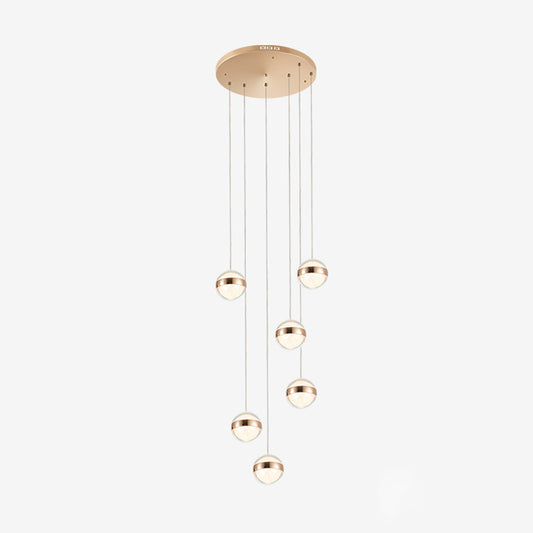 Ball Shade LED Multi Ceiling Light Crystal Staircase Suspension Lighting in Gold 6 Gold Clearhalo 'Ceiling Lights' 'Modern Pendants' 'Modern' 'Pendant Lights' 'Pendants' Lighting' 2197536
