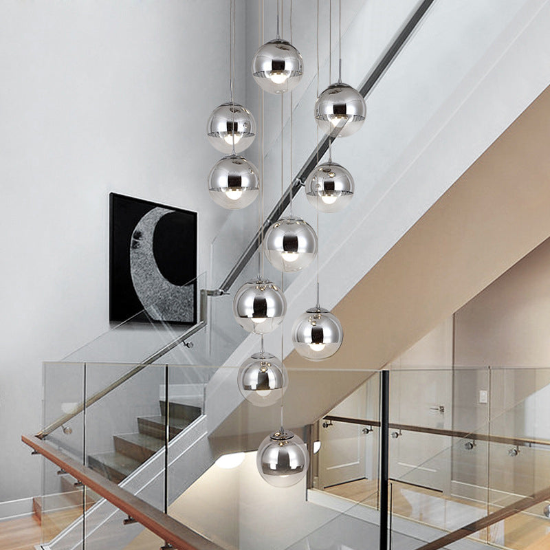 Mirrored Glass Round Shade Suspension Light Simplicity 10 Heads Multi Light Pendant Clearhalo 'Ceiling Lights' 'Glass shade' 'Glass' 'Modern Pendants' 'Modern' 'Pendant Lights' 'Pendants' Lighting' 2197538