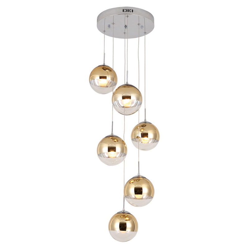 Mirrored Glass Round Shade Suspension Light Simplicity 10 Heads Multi Light Pendant Clearhalo 'Ceiling Lights' 'Glass shade' 'Glass' 'Modern Pendants' 'Modern' 'Pendant Lights' 'Pendants' Lighting' 2197542
