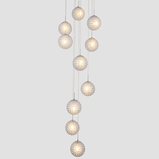 Artistic Hollowed out Ball Multi Ceiling Lamp Metallic 10 Bulbs Staircase Suspension Light Fixture in Silver Clearhalo 'Ceiling Lights' 'Modern Pendants' 'Modern' 'Pendant Lights' 'Pendants' Lighting' 2197551