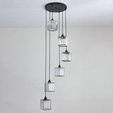 Tri-Prism Crystal Spiral Cube Hanging Light Modern Style 6 Bulbs Multi Light Pendant in Black Black Clearhalo 'Ceiling Lights' 'Modern Pendants' 'Modern' 'Pendant Lights' 'Pendants' Lighting' 2197559