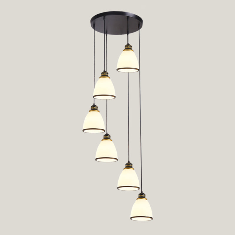 Geometrical Shade Staircase Suspension Light Glass Contemporary Multi Light Pendant 6 Black Cone Clearhalo 'Ceiling Lights' 'Glass shade' 'Glass' 'Modern Pendants' 'Modern' 'Pendant Lights' 'Pendants' Lighting' 2197584