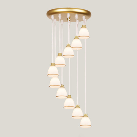 Geometrical Shade Staircase Suspension Light Glass Contemporary Multi Light Pendant 10 Gold Cone Clearhalo 'Ceiling Lights' 'Glass shade' 'Glass' 'Modern Pendants' 'Modern' 'Pendant Lights' 'Pendants' Lighting' 2197592