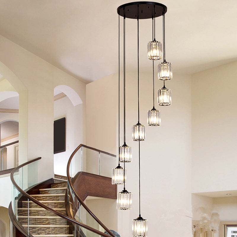 Modern Style Spiral Multi Light Pendant Crystal Staircase Hanging Lighting in Black Clearhalo 'Ceiling Lights' 'Modern Pendants' 'Modern' 'Pendant Lights' 'Pendants' Lighting' 2197598