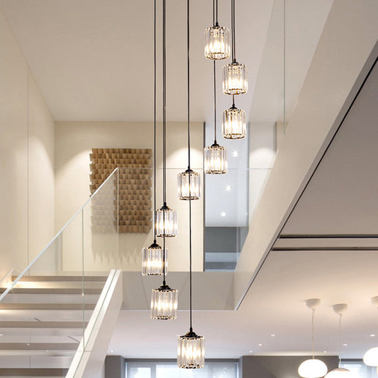 Modern Style Spiral Multi Light Pendant Crystal Staircase Hanging Lighting in Black Clearhalo 'Ceiling Lights' 'Modern Pendants' 'Modern' 'Pendant Lights' 'Pendants' Lighting' 2197599