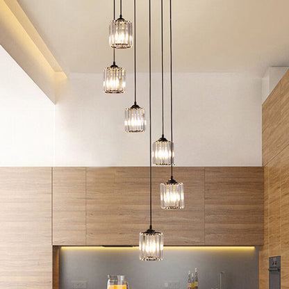 Modern Style Spiral Multi Light Pendant Crystal Staircase Hanging Lighting in Black 6 Black Clearhalo 'Ceiling Lights' 'Modern Pendants' 'Modern' 'Pendant Lights' 'Pendants' Lighting' 2197600