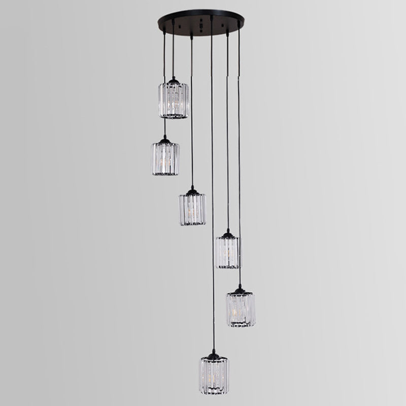 Modern Style Spiral Multi Light Pendant Crystal Staircase Hanging Lighting in Black Clearhalo 'Ceiling Lights' 'Modern Pendants' 'Modern' 'Pendant Lights' 'Pendants' Lighting' 2197601