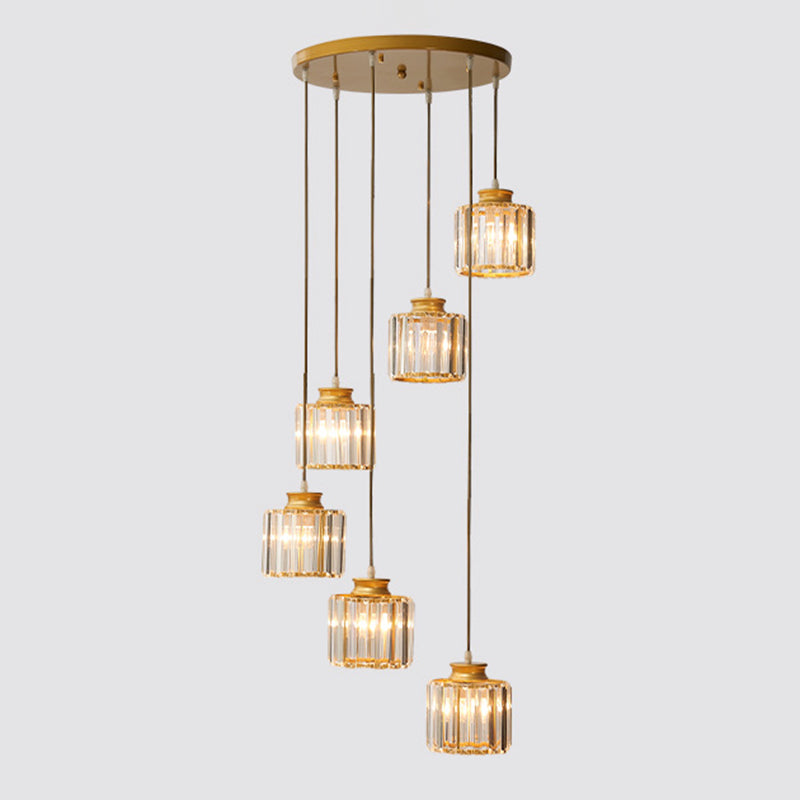 Cylinder Staircase Multi Ceiling Light Clear Crystal Modern Suspension Light Fixture Clearhalo 'Ceiling Lights' 'Modern Pendants' 'Modern' 'Pendant Lights' 'Pendants' Lighting' 2197619