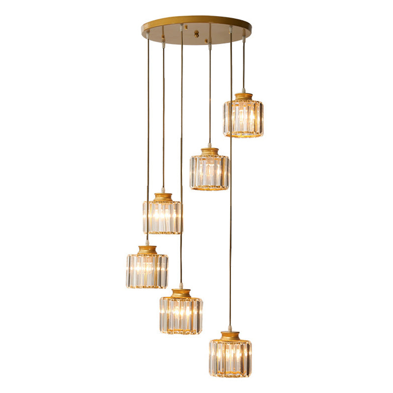 Cylinder Staircase Multi Ceiling Light Clear Crystal Modern Suspension Light Fixture Clearhalo 'Ceiling Lights' 'Modern Pendants' 'Modern' 'Pendant Lights' 'Pendants' Lighting' 2197620