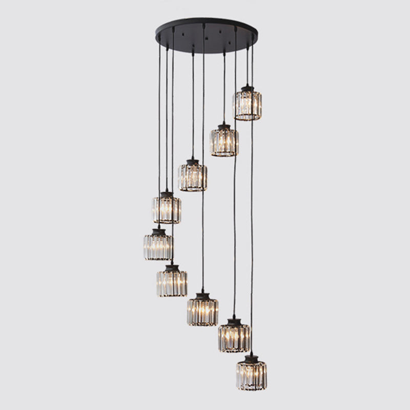 Cylinder Staircase Multi Ceiling Light Clear Crystal Modern Suspension Light Fixture Clearhalo 'Ceiling Lights' 'Modern Pendants' 'Modern' 'Pendant Lights' 'Pendants' Lighting' 2197625