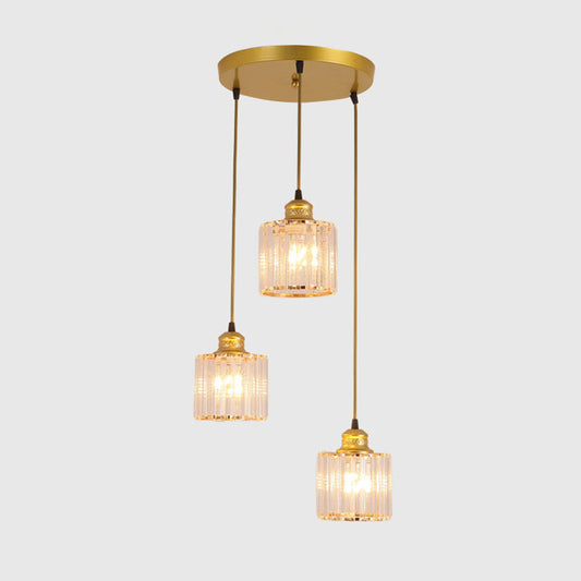 Contemporary Cylinder Suspension Light Crystal 3 Bulbs Dining Room Multi Light Pendant in Gold Clearhalo 'Ceiling Lights' 'Modern Pendants' 'Modern' 'Pendant Lights' 'Pendants' Lighting' 2197629