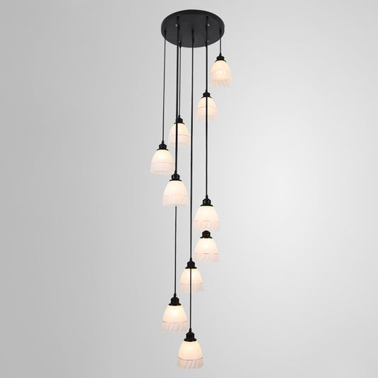 Bell Suspension Light Contemporary White Glass 10 Heads Staircase Multi Light Pendant in Black Clearhalo 'Ceiling Lights' 'Glass shade' 'Glass' 'Modern Pendants' 'Modern' 'Pendant Lights' 'Pendants' Lighting' 2197655