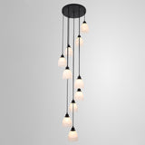 Bell Suspension Light Contemporary White Glass 10 Heads Staircase Multi Light Pendant in Black Clearhalo 'Ceiling Lights' 'Glass shade' 'Glass' 'Modern Pendants' 'Modern' 'Pendant Lights' 'Pendants' Lighting' 2197655