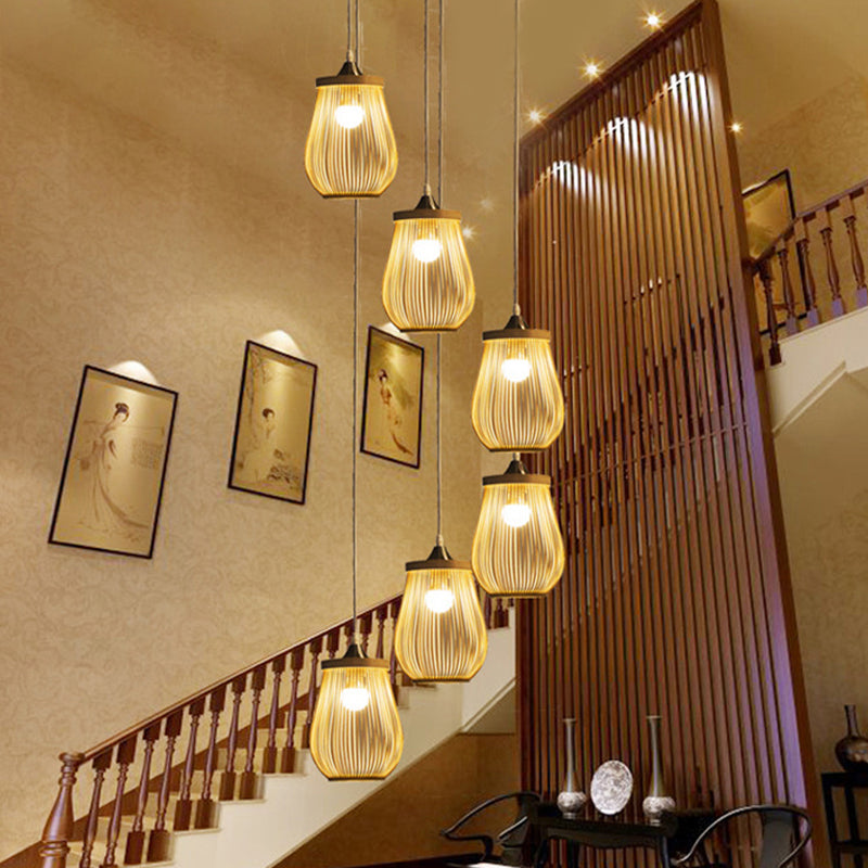 Bamboo Pear Shaped Multi Light Pendant Modern Wood Hanging Lighting for Staircase Clearhalo 'Ceiling Lights' 'Modern Pendants' 'Modern' 'Pendant Lights' 'Pendants' Lighting' 2197657