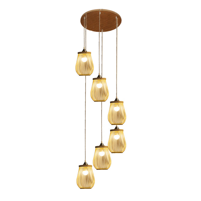 Bamboo Pear Shaped Multi Light Pendant Modern Wood Hanging Lighting for Staircase Clearhalo 'Ceiling Lights' 'Modern Pendants' 'Modern' 'Pendant Lights' 'Pendants' Lighting' 2197659