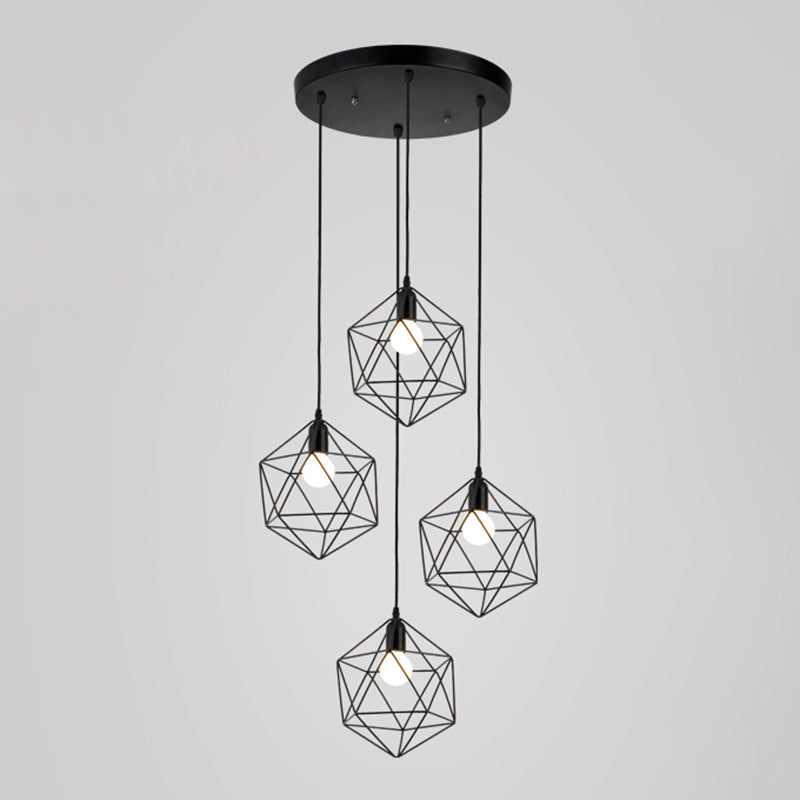 Geometric Cage Staircase Multi Ceiling Lighting Metallic Suspension Light Fixture Clearhalo 'Ceiling Lights' 'Modern Pendants' 'Modern' 'Pendant Lights' 'Pendants' Lighting' 2197662