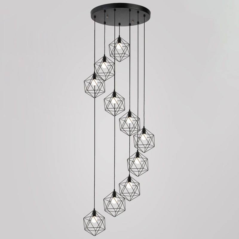 Geometric Cage Staircase Multi Ceiling Lighting Metallic Suspension Light Fixture Clearhalo 'Ceiling Lights' 'Modern Pendants' 'Modern' 'Pendant Lights' 'Pendants' Lighting' 2197666