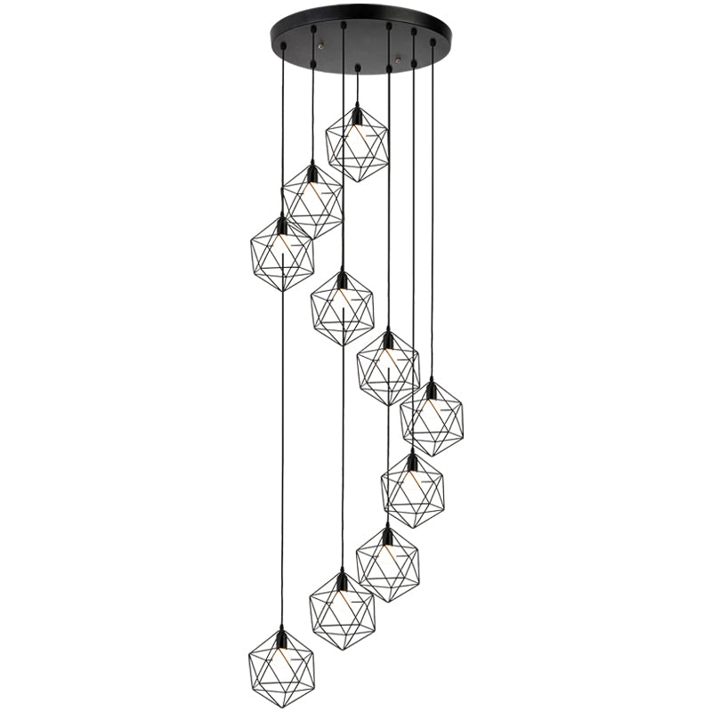 Geometric Cage Staircase Multi Ceiling Lighting Metallic Suspension Light Fixture Clearhalo 'Ceiling Lights' 'Modern Pendants' 'Modern' 'Pendant Lights' 'Pendants' Lighting' 2197667