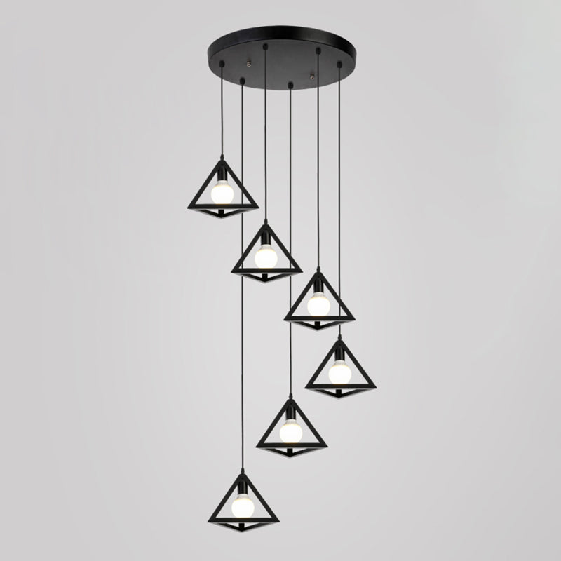Geometric Cage Staircase Multi Ceiling Lighting Metallic Suspension Light Fixture 6 Black B Clearhalo 'Ceiling Lights' 'Modern Pendants' 'Modern' 'Pendant Lights' 'Pendants' Lighting' 2197670