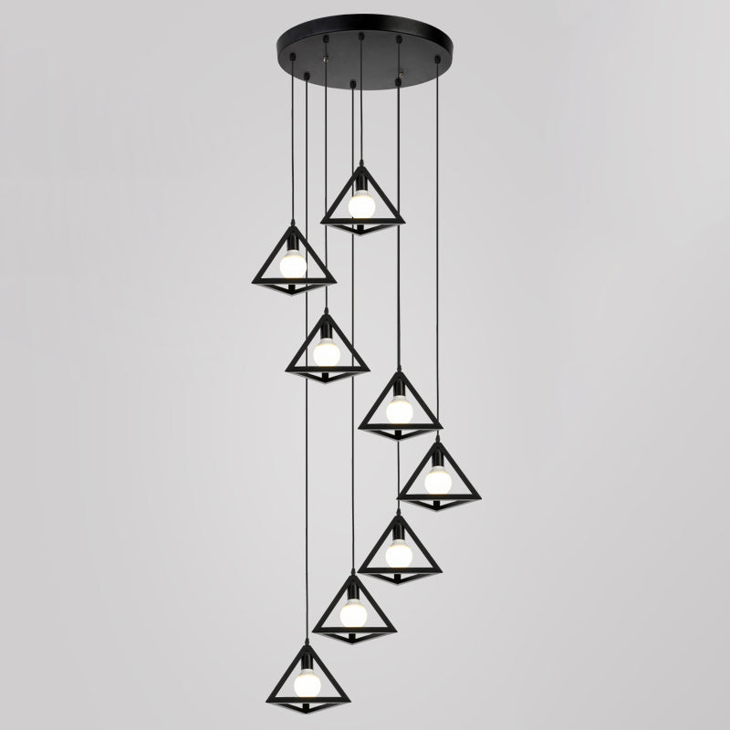 Geometric Cage Staircase Multi Ceiling Lighting Metallic Suspension Light Fixture Clearhalo 'Ceiling Lights' 'Modern Pendants' 'Modern' 'Pendant Lights' 'Pendants' Lighting' 2197672