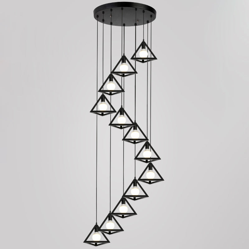 Geometric Cage Staircase Multi Ceiling Lighting Metallic Suspension Light Fixture Clearhalo 'Ceiling Lights' 'Modern Pendants' 'Modern' 'Pendant Lights' 'Pendants' Lighting' 2197675