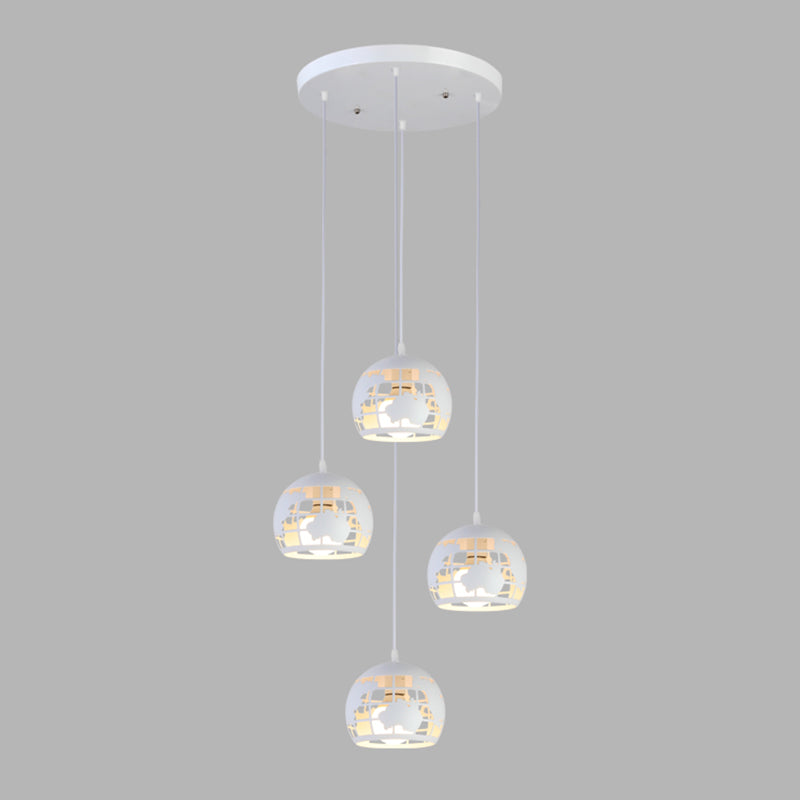 Geometric Cage Staircase Multi Ceiling Lighting Metallic Suspension Light Fixture 4 White A Clearhalo 'Ceiling Lights' 'Modern Pendants' 'Modern' 'Pendant Lights' 'Pendants' Lighting' 2197676