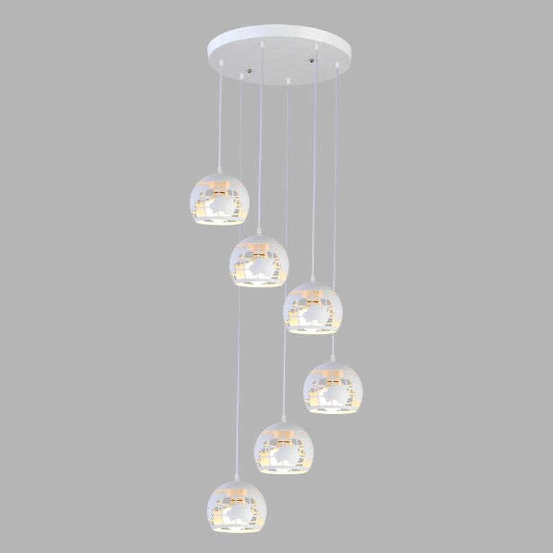 Geometric Cage Staircase Multi Ceiling Lighting Metallic Suspension Light Fixture 6 White A Clearhalo 'Ceiling Lights' 'Modern Pendants' 'Modern' 'Pendant Lights' 'Pendants' Lighting' 2197677