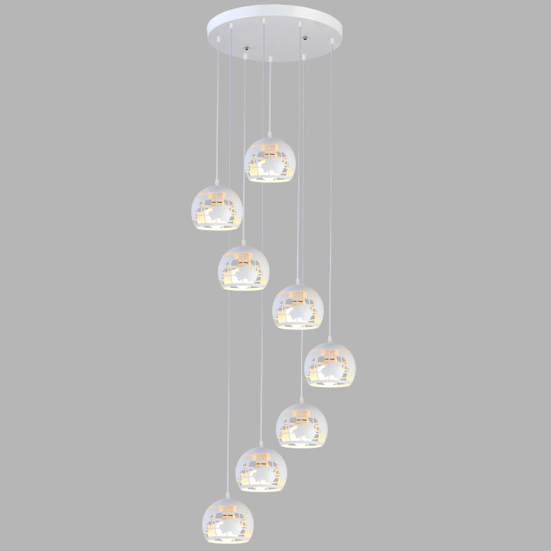 Geometric Cage Staircase Multi Ceiling Lighting Metallic Suspension Light Fixture 8 White A Clearhalo 'Ceiling Lights' 'Modern Pendants' 'Modern' 'Pendant Lights' 'Pendants' Lighting' 2197678