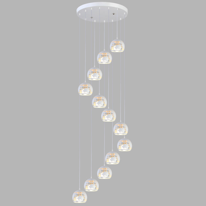 Geometric Cage Staircase Multi Ceiling Lighting Metallic Suspension Light Fixture 12 White A Clearhalo 'Ceiling Lights' 'Modern Pendants' 'Modern' 'Pendant Lights' 'Pendants' Lighting' 2197681