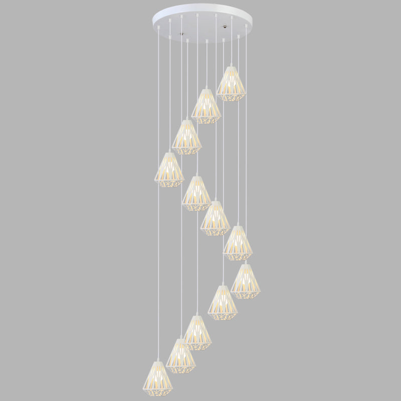 Geometric Cage Staircase Multi Ceiling Lighting Metallic Suspension Light Fixture Clearhalo 'Ceiling Lights' 'Modern Pendants' 'Modern' 'Pendant Lights' 'Pendants' Lighting' 2197687