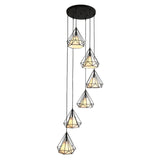 Simplicity Diamond Cage Hanging Light Metallic Staircase Multi Light Pendant with Inner Cone Shade in Black Clearhalo 'Ceiling Lights' 'Modern Pendants' 'Modern' 'Pendant Lights' 'Pendants' Lighting' 2197690