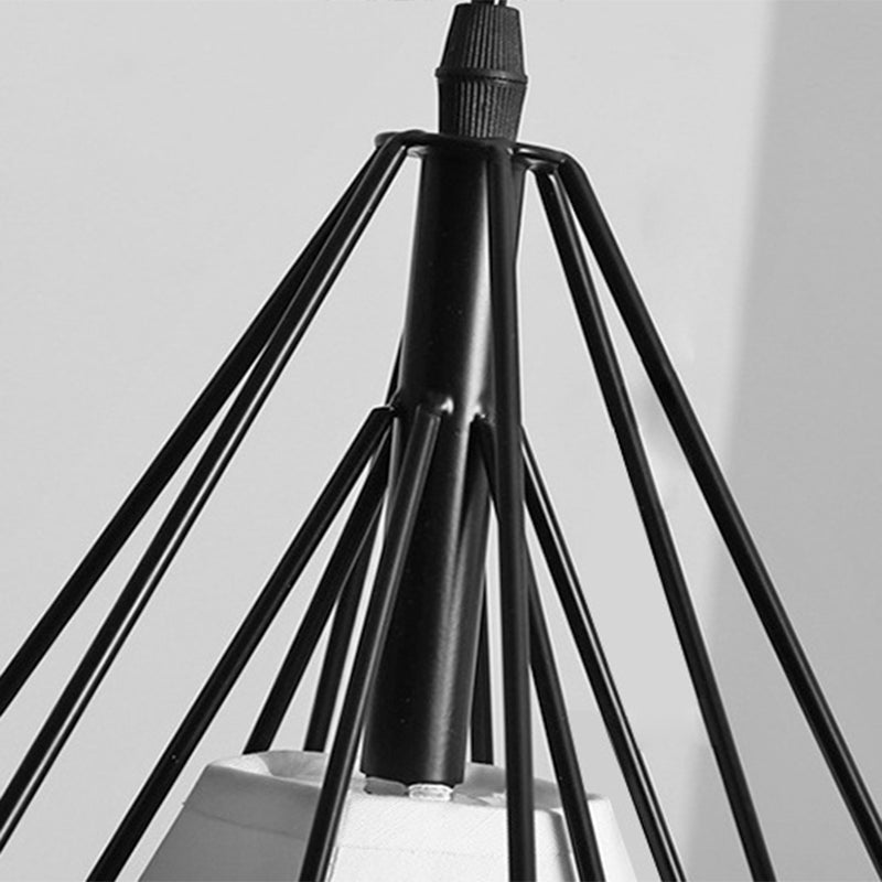 Simplicity Diamond Cage Hanging Light Metallic Staircase Multi Light Pendant with Inner Cone Shade in Black Clearhalo 'Ceiling Lights' 'Modern Pendants' 'Modern' 'Pendant Lights' 'Pendants' Lighting' 2197692