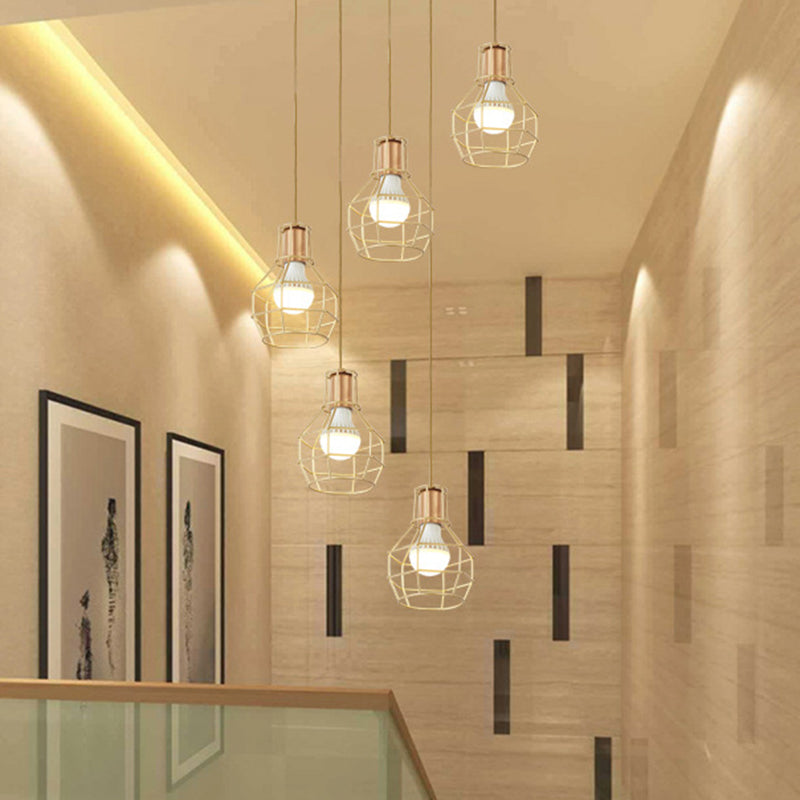 Grenade Cage Multi Ceiling Light Minimalist Metallic 5 Bulbs Staircase Suspension Lighting Gold Clearhalo 'Ceiling Lights' 'Modern Pendants' 'Modern' 'Pendant Lights' 'Pendants' Lighting' 2197693