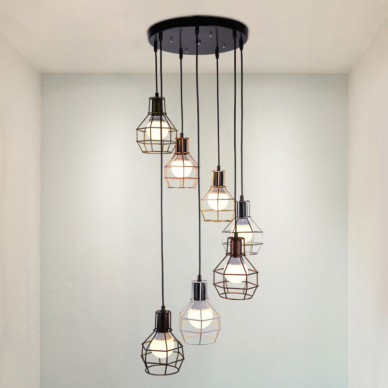 Metal Grenade Cage Suspension Light Minimalist Black Multi Light Pendant for Staircase 7 Black Clearhalo 'Ceiling Lights' 'Modern Pendants' 'Modern' 'Pendant Lights' 'Pendants' Lighting' 2197698