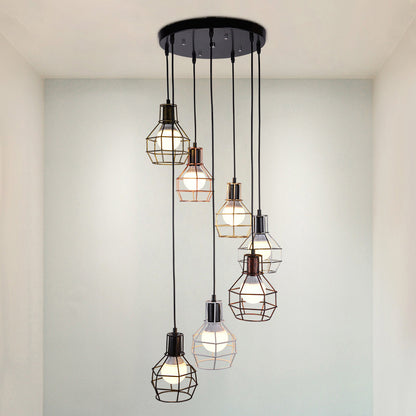 Metal Grenade Cage Suspension Light Minimalist Black Multi Light Pendant for Staircase 7 Black Clearhalo 'Ceiling Lights' 'Modern Pendants' 'Modern' 'Pendant Lights' 'Pendants' Lighting' 2197698