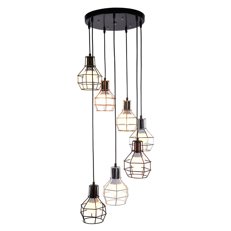 Metal Grenade Cage Suspension Light Minimalist Black Multi Light Pendant for Staircase Clearhalo 'Ceiling Lights' 'Modern Pendants' 'Modern' 'Pendant Lights' 'Pendants' Lighting' 2197700