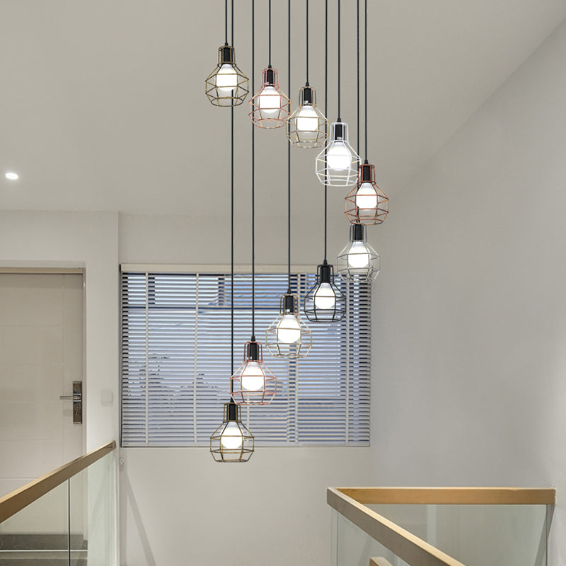 Metal Grenade Cage Suspension Light Minimalist Black Multi Light Pendant for Staircase 10 Black Clearhalo 'Ceiling Lights' 'Modern Pendants' 'Modern' 'Pendant Lights' 'Pendants' Lighting' 2197701