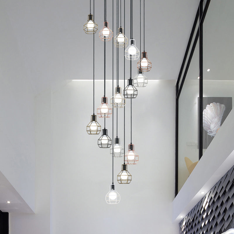 Metal Grenade Cage Suspension Light Minimalist Black Multi Light Pendant for Staircase 15 Black Clearhalo 'Ceiling Lights' 'Modern Pendants' 'Modern' 'Pendant Lights' 'Pendants' Lighting' 2197703