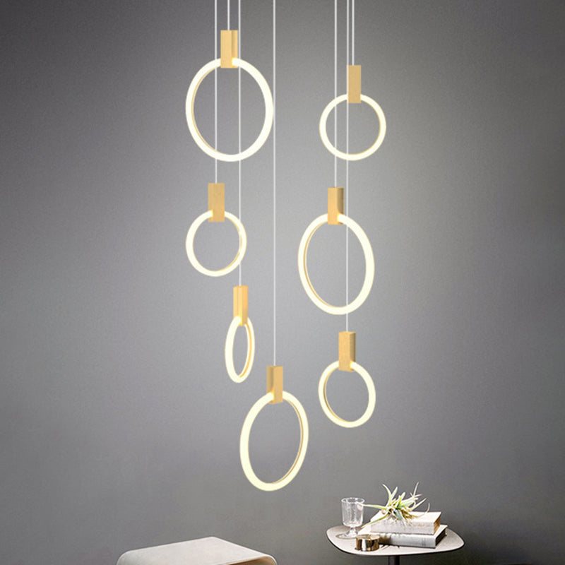 Ring Shaped Acrylic LED Multi Light Pendant Modern Style Gold Hanging Lighting for Staircase Clearhalo 'Ceiling Lights' 'Modern Pendants' 'Modern' 'Pendant Lights' 'Pendants' Lighting' 2197706
