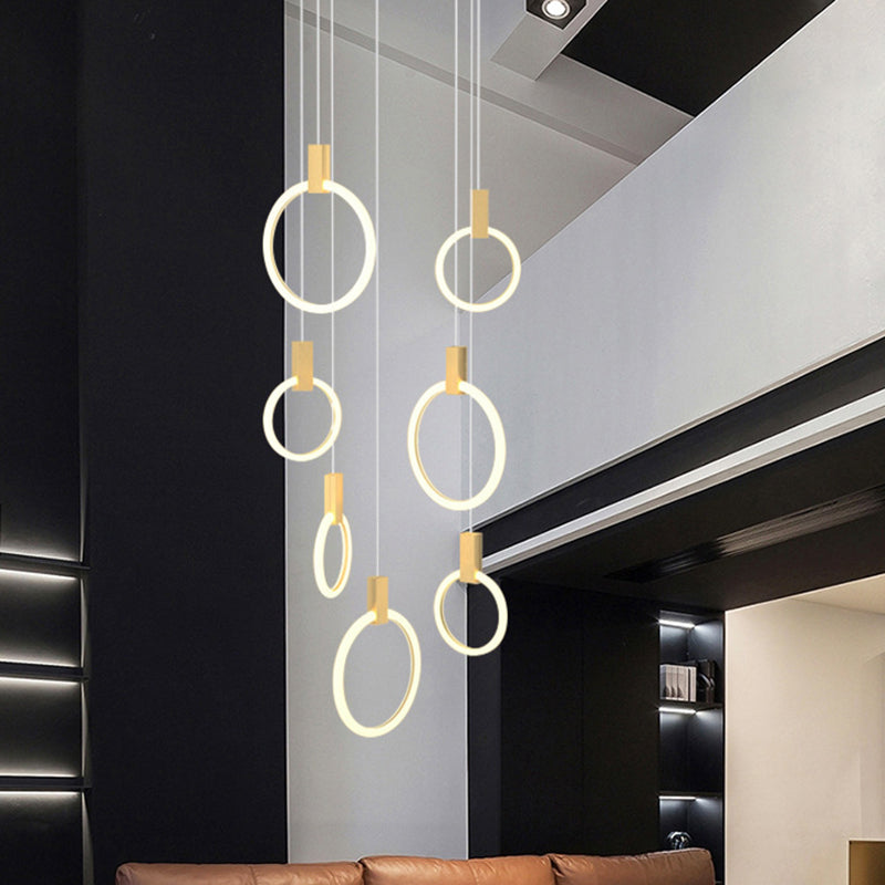 Ring Shaped Acrylic LED Multi Light Pendant Modern Style Gold Hanging Lighting for Staircase Clearhalo 'Ceiling Lights' 'Modern Pendants' 'Modern' 'Pendant Lights' 'Pendants' Lighting' 2197707