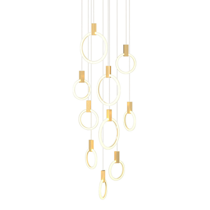 Ring Shaped Acrylic LED Multi Light Pendant Modern Style Gold Hanging Lighting for Staircase Clearhalo 'Ceiling Lights' 'Modern Pendants' 'Modern' 'Pendant Lights' 'Pendants' Lighting' 2197710